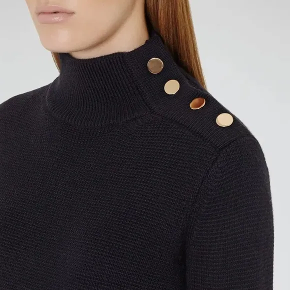 REISS Emily Button-Detail Jumper in Navy Size XS