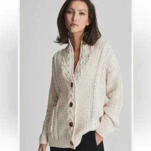 Reiss SUMMER SHAWL chunky Wool CASHMERE BLEND CARDIGAN XS