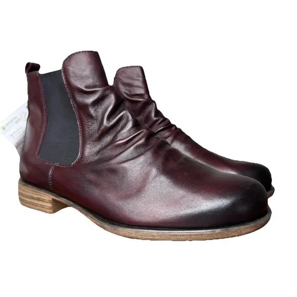 Remonte Ruched Chelsea Ankle Boots Women's 41 / 9.5 US Dark Red Comfort Shoe NWT