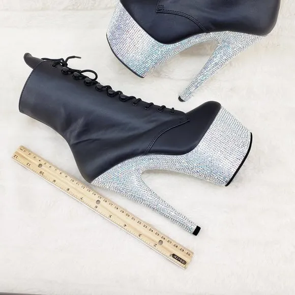 Rhinestone 7&quot; Heel Platform Lace up Ankle Boots Bejeweled