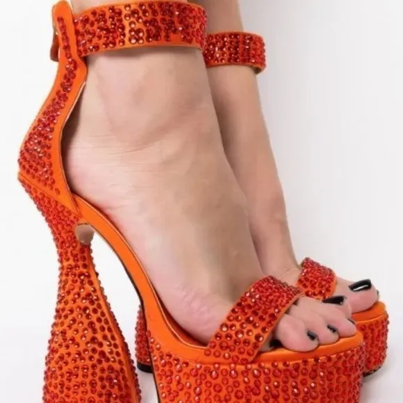 RHINESTONE junky Rhinestone satin platform heels