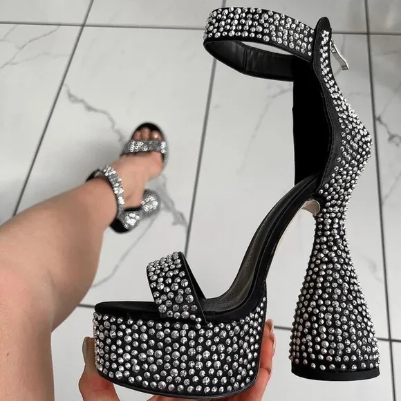 RHINESTONE junky Rhinestone satin platform heels