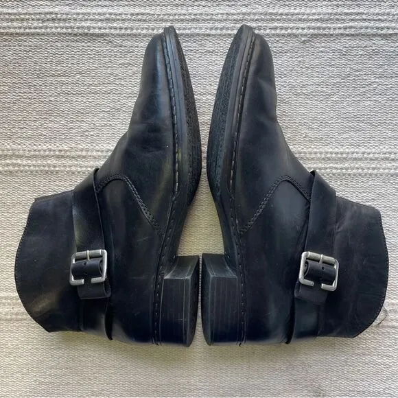 Rieker Black Side Zip Booties with Ankle Buckle, Size 8.5 -9