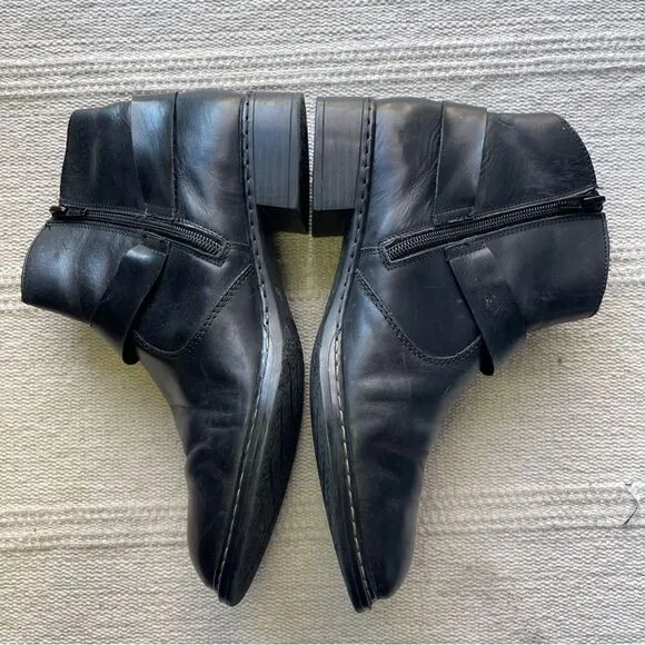 Rieker Black Side Zip Booties with Ankle Buckle, Size 8.5 -9
