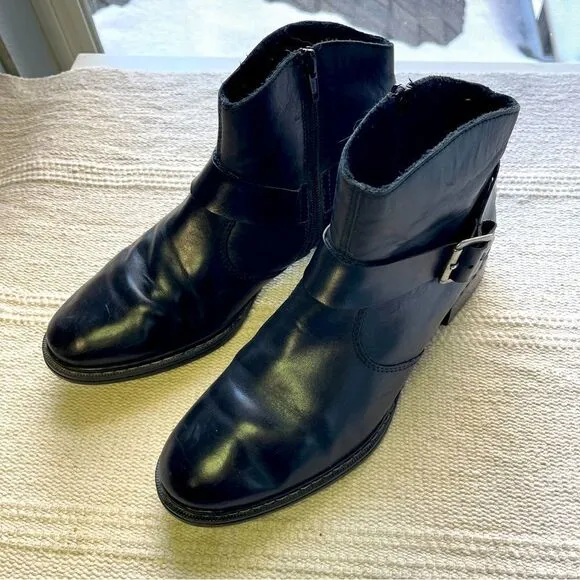 Rieker Black Side Zip Booties with Ankle Buckle, Size 8.5 -9