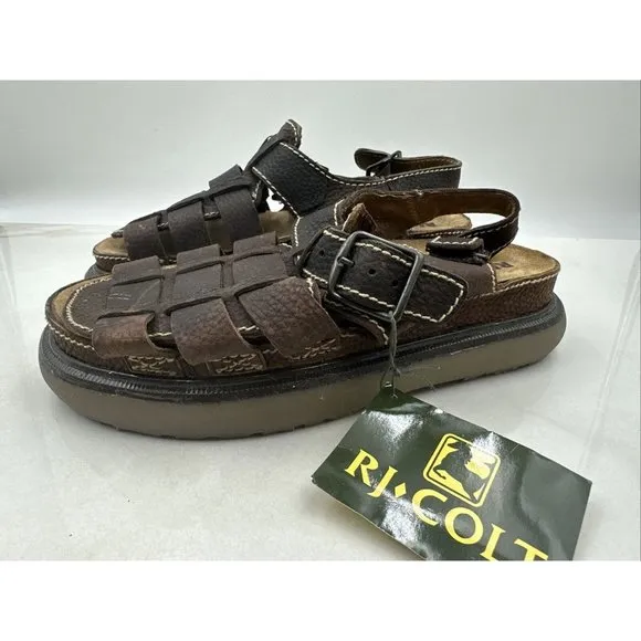 RJ Colt Mens Leather Sandals Brown Riverhead Open Toe Outdoors Chunky Sz 10M