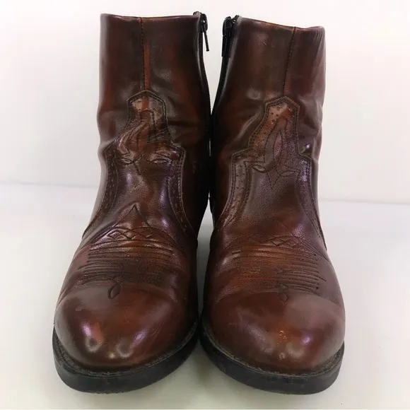 Road Wolf Men’s Master 1084 Brown Western Side Zipper Half Boots Size 8M