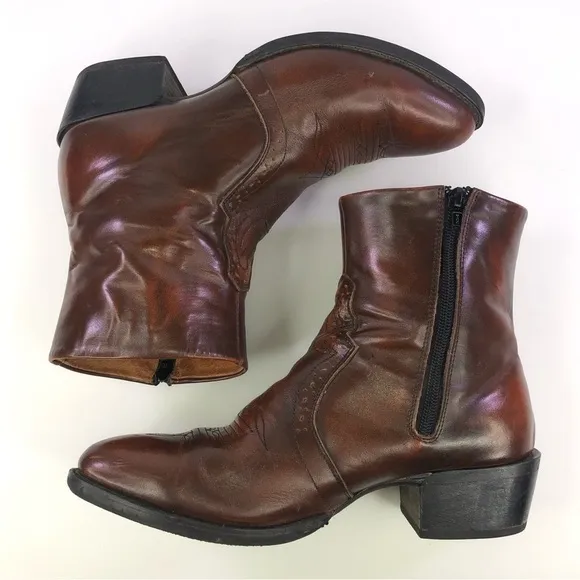 Road Wolf Men’s Master 1084 Brown Western Side Zipper Half Boots Size 8M