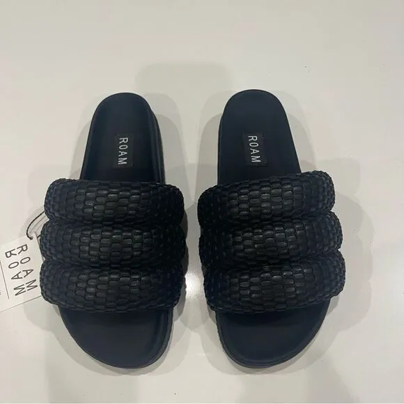 ROAM MESH PUFFY SANDALS BLACK VEGAN LEATHER NIB Size 7