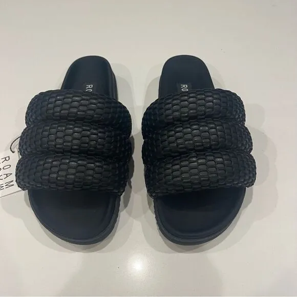 ROAM MESH PUFFY SANDALS BLACK VEGAN LEATHER NIB Size 7