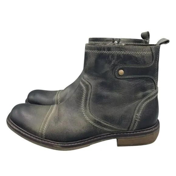 Roan Mens Staad‎ Ankle Boots Black Leather Side Zip Up Cap Toe Studded Size 8.5