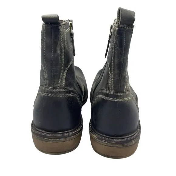 Roan Mens Staad‎ Ankle Boots Black Leather Side Zip Up Cap Toe Studded Size 8.5