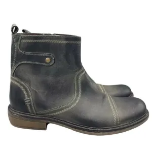 Roan Mens Staad‎ Ankle Boots Black Leather Side Zip Up Cap Toe Studded Size 8.5