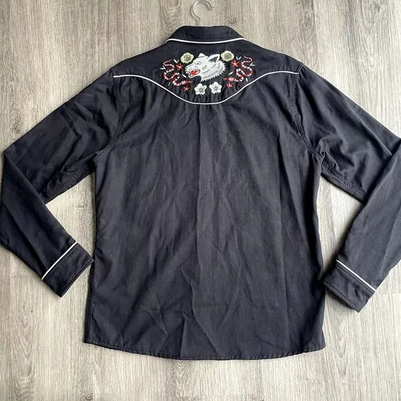 ROARK The Lone Wolf Pearl Snap Long Sleeve Shirt Medium
