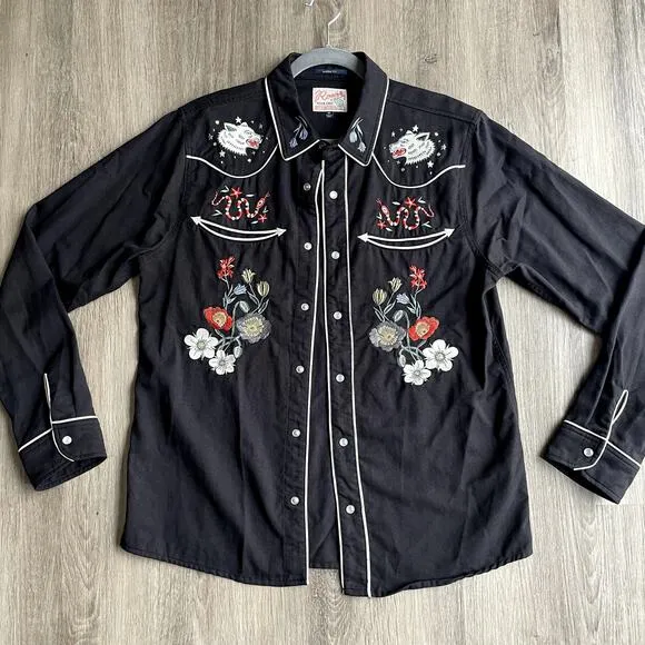 ROARK The Lone Wolf Pearl Snap Long Sleeve Shirt Medium