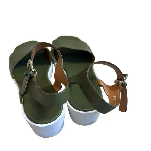 Robert Clergerie green leather platform sandals size 39.5