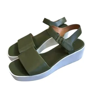 Robert Clergerie green leather platform sandals size 39.5