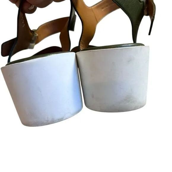 Robert Clergerie green leather platform sandals size 39.5