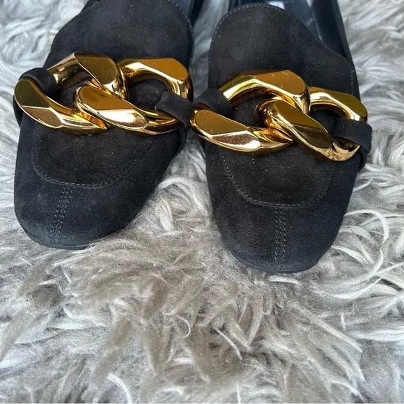 Roberto Festa black loafer flats with chunky gold chain women’s shoe size 7