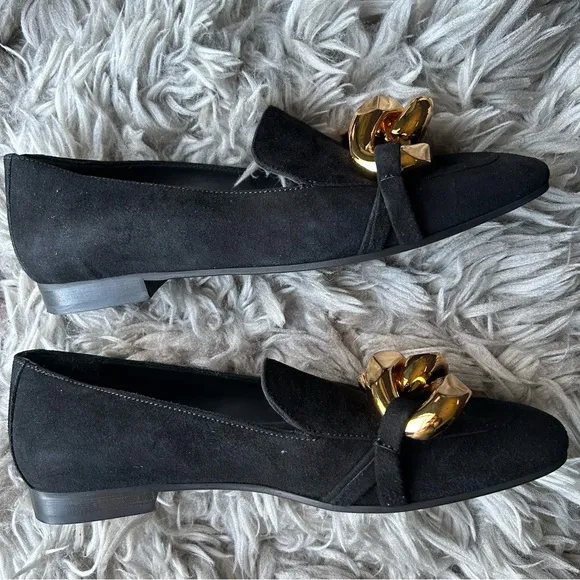 Roberto Festa black loafer flats with chunky gold chain women’s shoe size 7