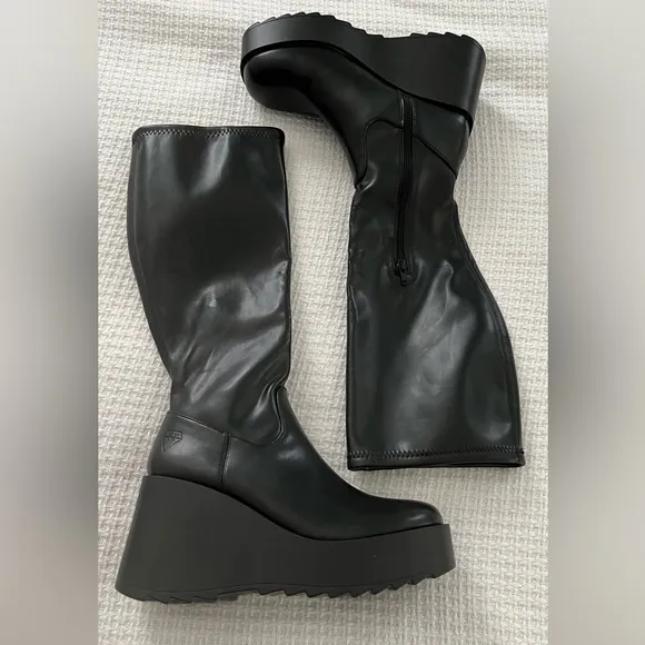 Rock and Candy Faux Leather Side-Zip Wedge Heel Knee high Boots