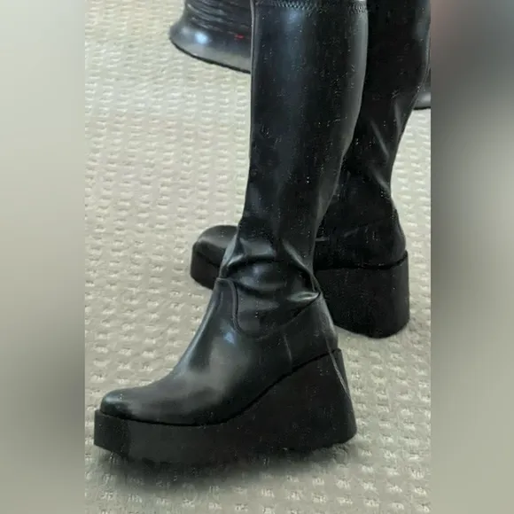 Rock and Candy Faux Leather Side-Zip Wedge Heel Knee high Boots