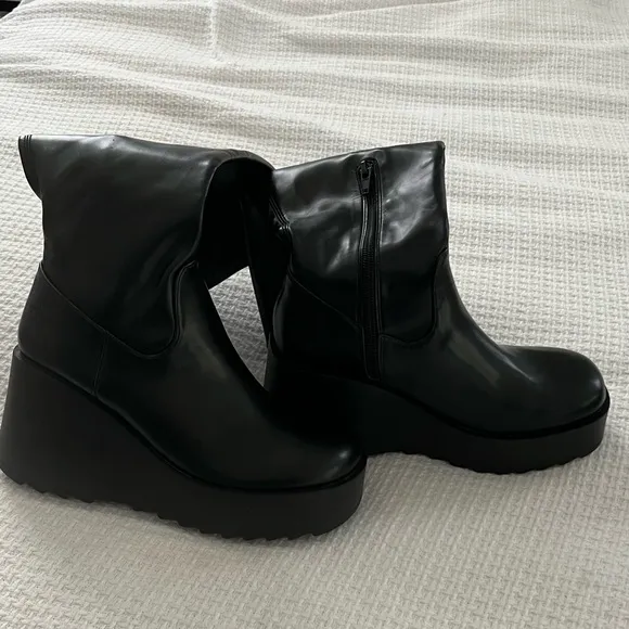 Rock and Candy Faux Leather Side-Zip Wedge Heel Knee high Boots