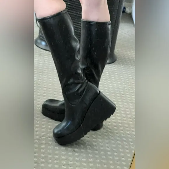 Rock and Candy Faux Leather Side-Zip Wedge Heel Knee high Boots