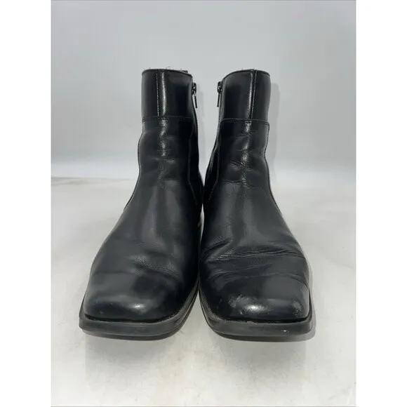 Rockport Boots Men’s Sz 9.5 Black Leather Square Toe Side Zip