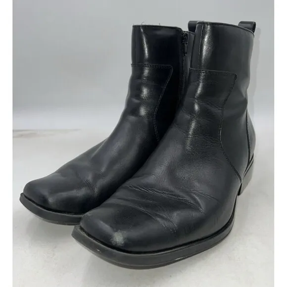 Rockport Boots Men’s Sz 9.5 Black Leather Square Toe Side Zip