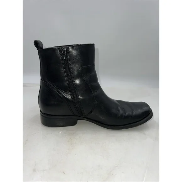 Rockport Boots Men’s Sz 9.5 Black Leather Square Toe Side Zip