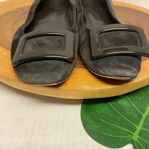 Roger Vivier Smokey Grey Suede Buckled Flats