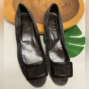 Roger Vivier Smokey Grey Suede Buckled Flats