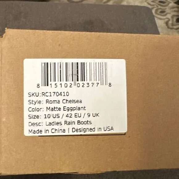 Roma Chelsea Matte Eggplant Size 10 Womens Rain Boots