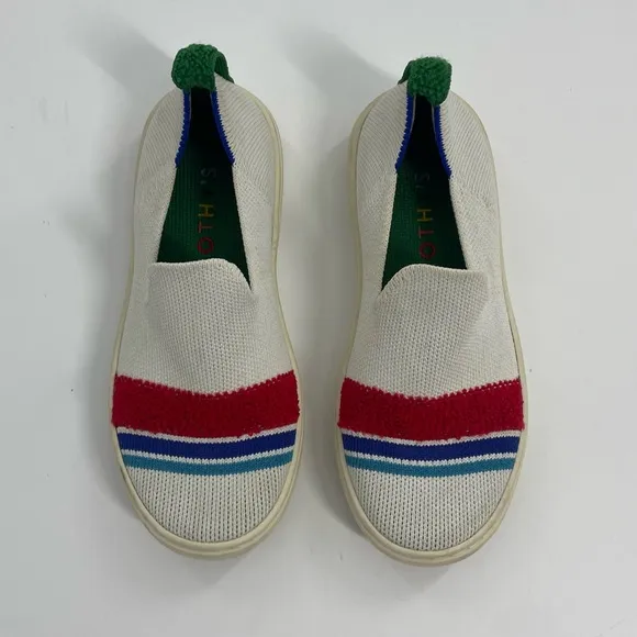 Rothy's Lollypop Slip on white Sneakers with red stripe washable preppy size 13