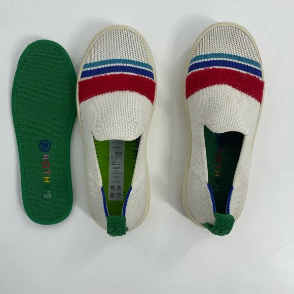 Rothy's Lollypop Slip on white Sneakers with red stripe washable preppy size 13