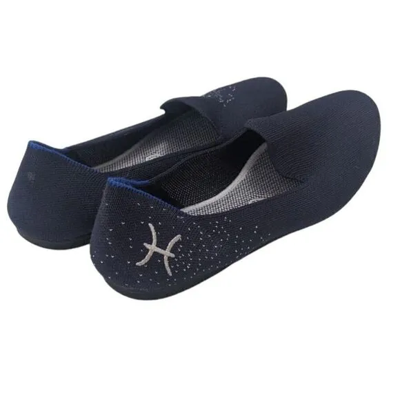 Rothys Pisces Zodiac Slip On The Loafers Dark Blue Silver Womens Size 9