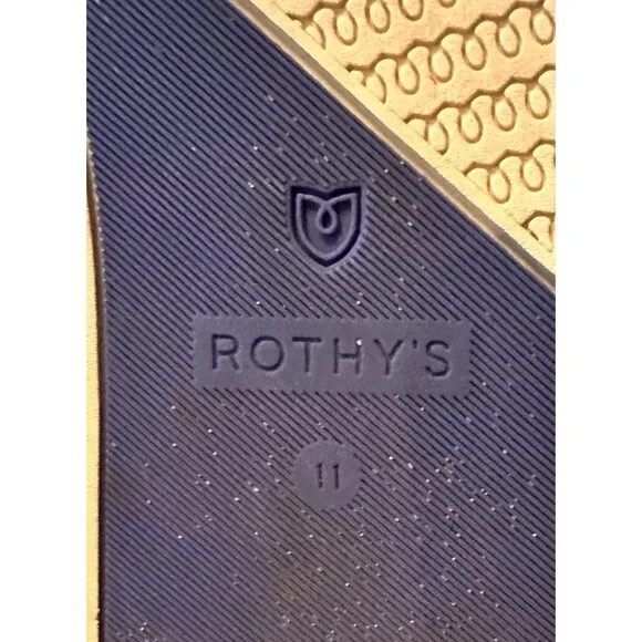 Rothys Slip On Sneakers Loafer Womens Size 11 Brown Knit Upper Blue Accent Strip