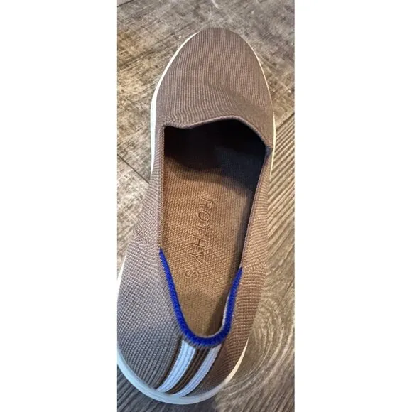 Rothys Slip On Sneakers Loafer Womens Size 11 Brown Knit Upper Blue Accent Strip