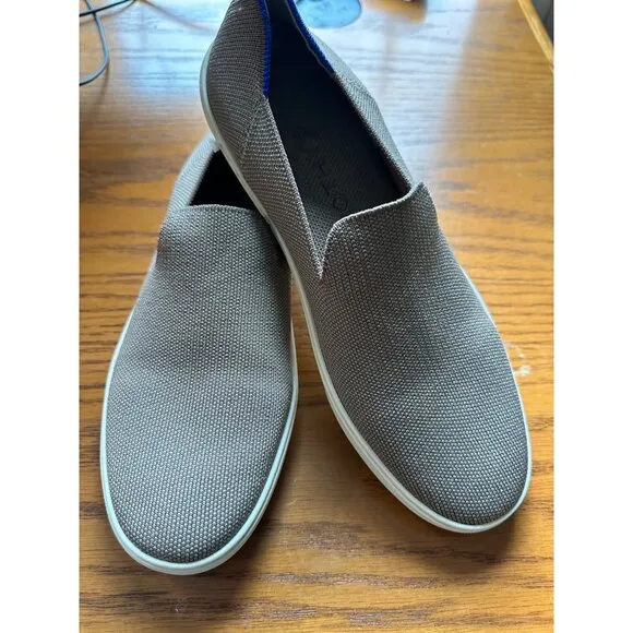Rothys Slip On Sneakers Loafer Womens Size 11 Brown Knit Upper Blue Accent Strip