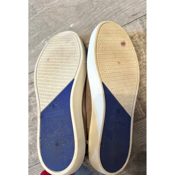Rothys Slip On Sneakers Loafer Womens Size 11 Brown Knit Upper Blue Accent Strip