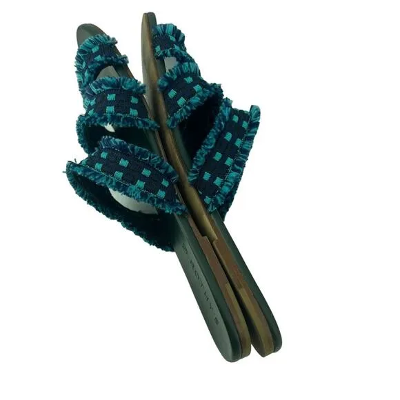 Rothy’s Teal Blue Fringe Triple Band Sandals 8.5