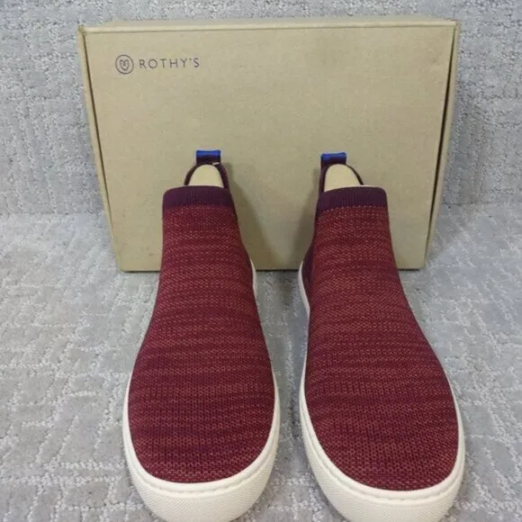 Rothys The Chelsea Red Plum Melange Fabric High Top Sneaker Boots Multiple Sizes