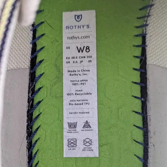 Rothy's The Lace Up Sneaker in Off-White Vanilla, Size 8