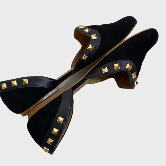 Rowen Black Suede Gold Stud Flats with Padded Insoles Size 9 1/2