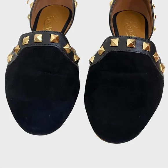Rowen Black Suede Gold Stud Flats with Padded Insoles Size 9 1/2