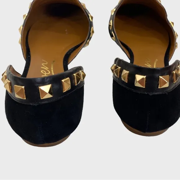 Rowen Black Suede Gold Stud Flats with Padded Insoles Size 9 1/2