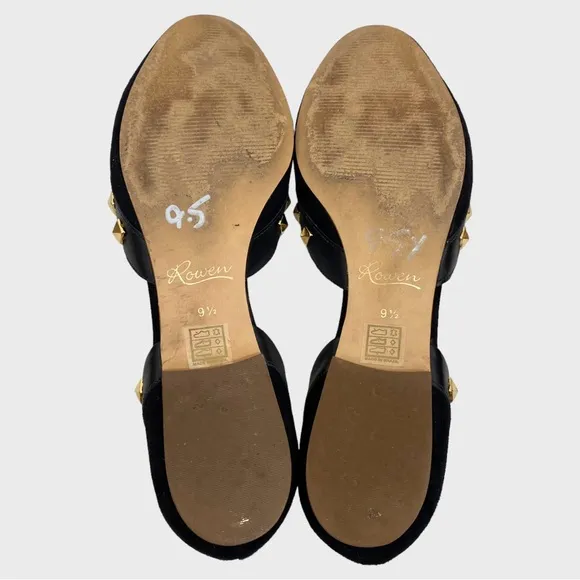 Rowen Black Suede Gold Stud Flats with Padded Insoles Size 9 1/2