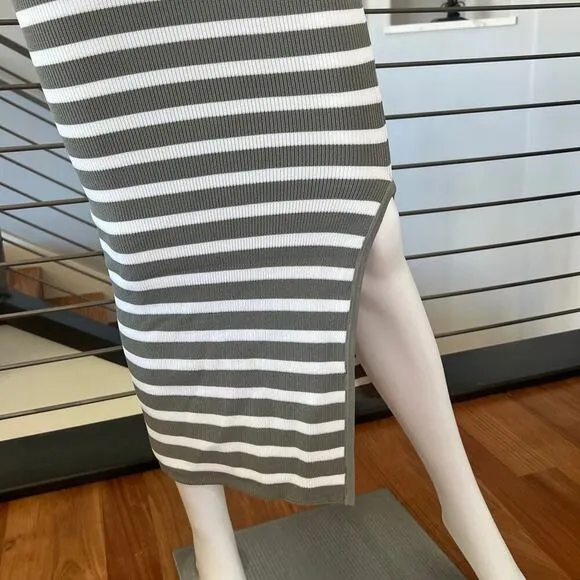 Sage Striped Knitted Knot Front Maxi Dress