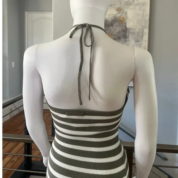 Sage Striped Knitted Knot Front Maxi Dress